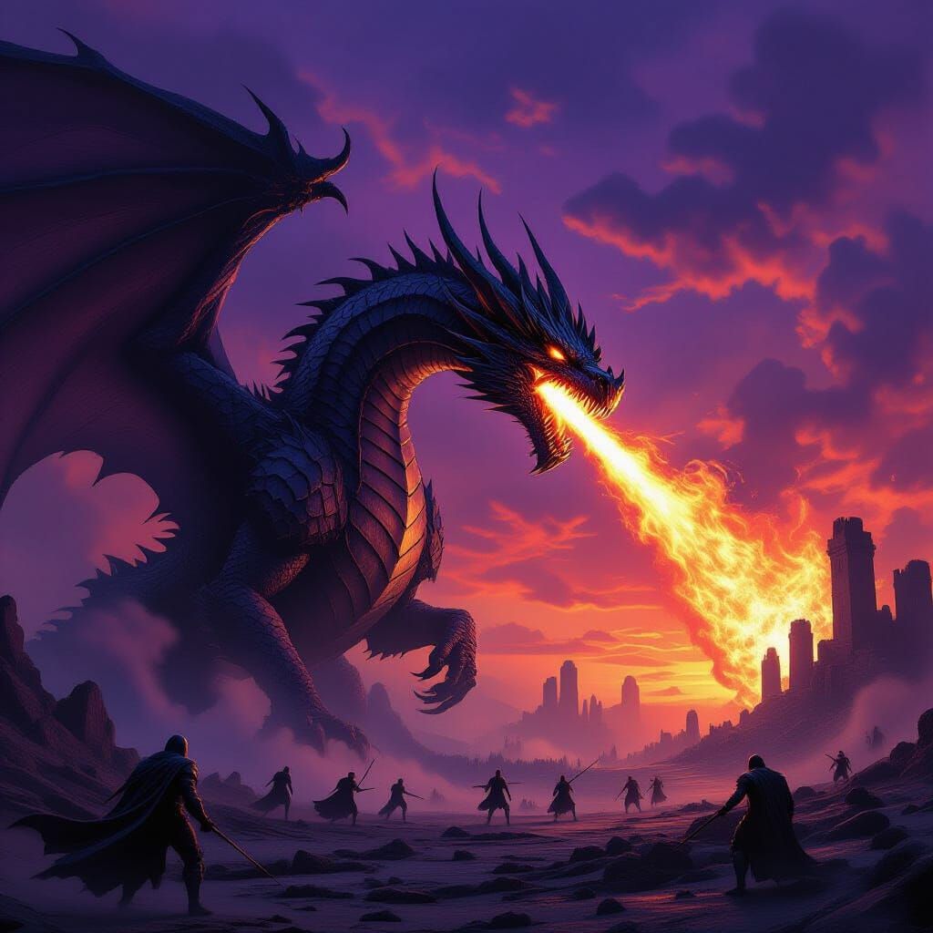 Ethereal Dragon Breathes Spectral Fire on Desolate Battlefie...