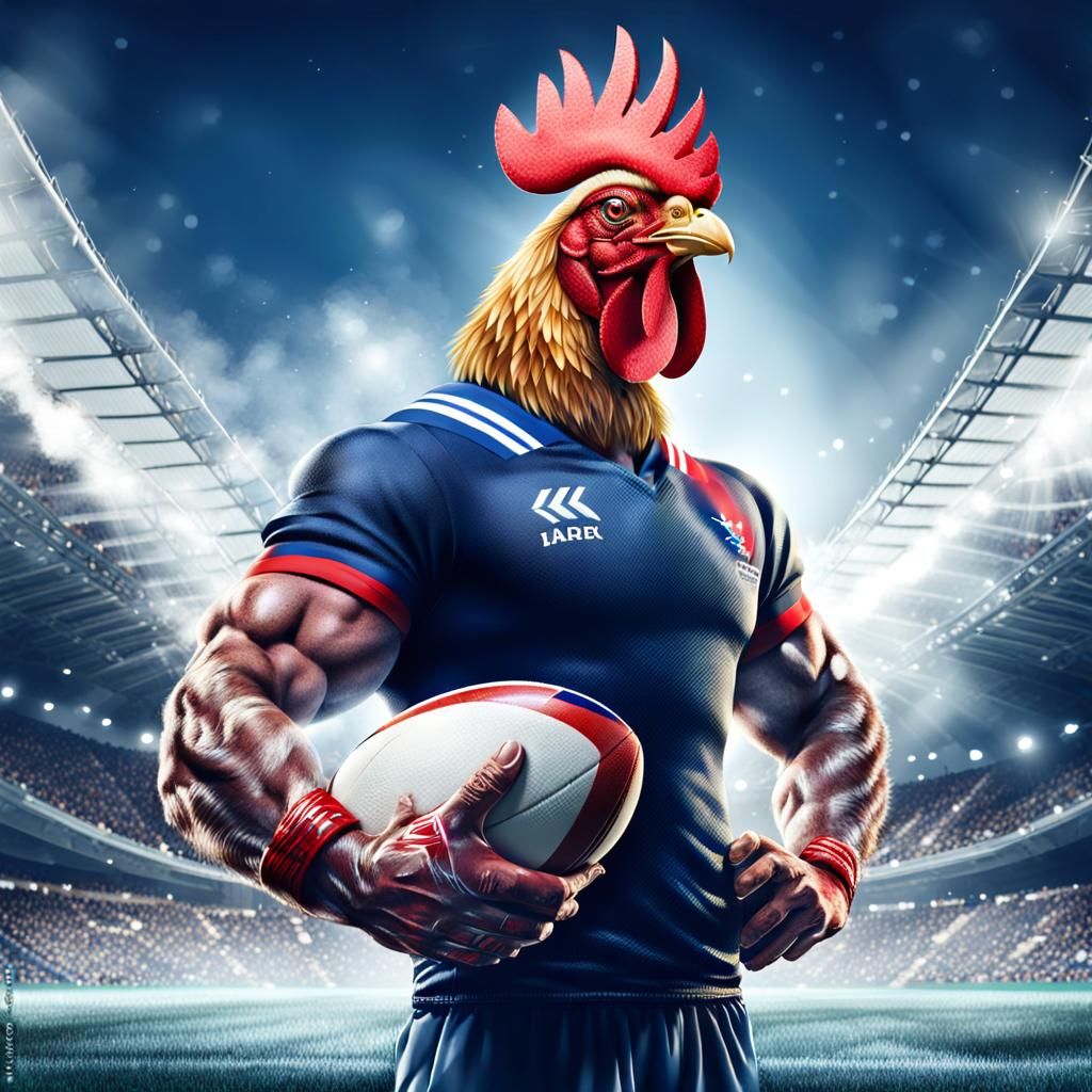 Rooster Rugby Player Illustration in Stadium