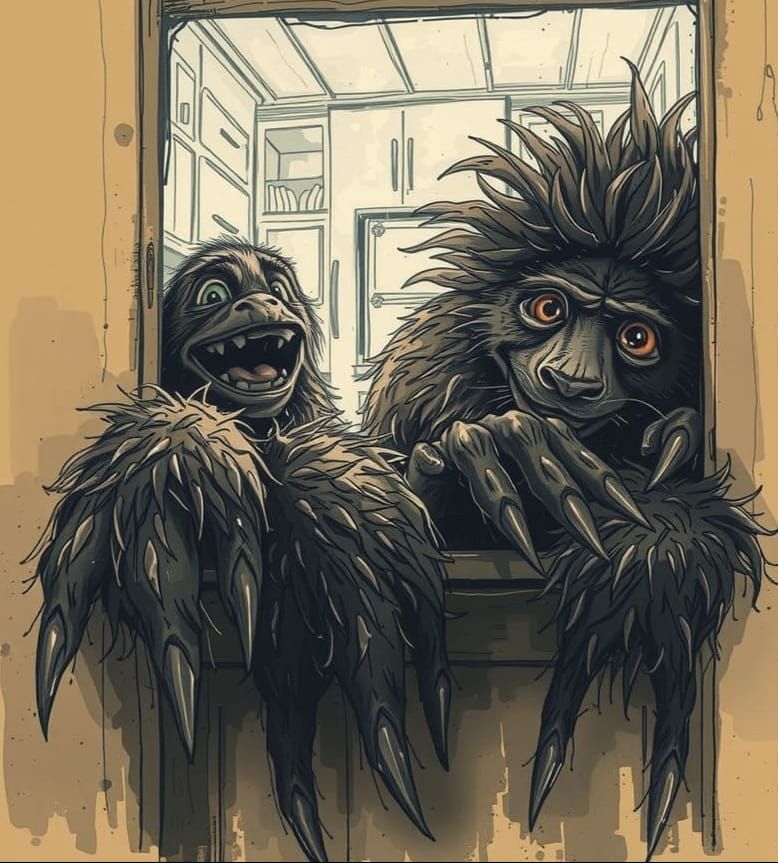 Friendly Giant Comforting Friend in Earth Tone Sketch