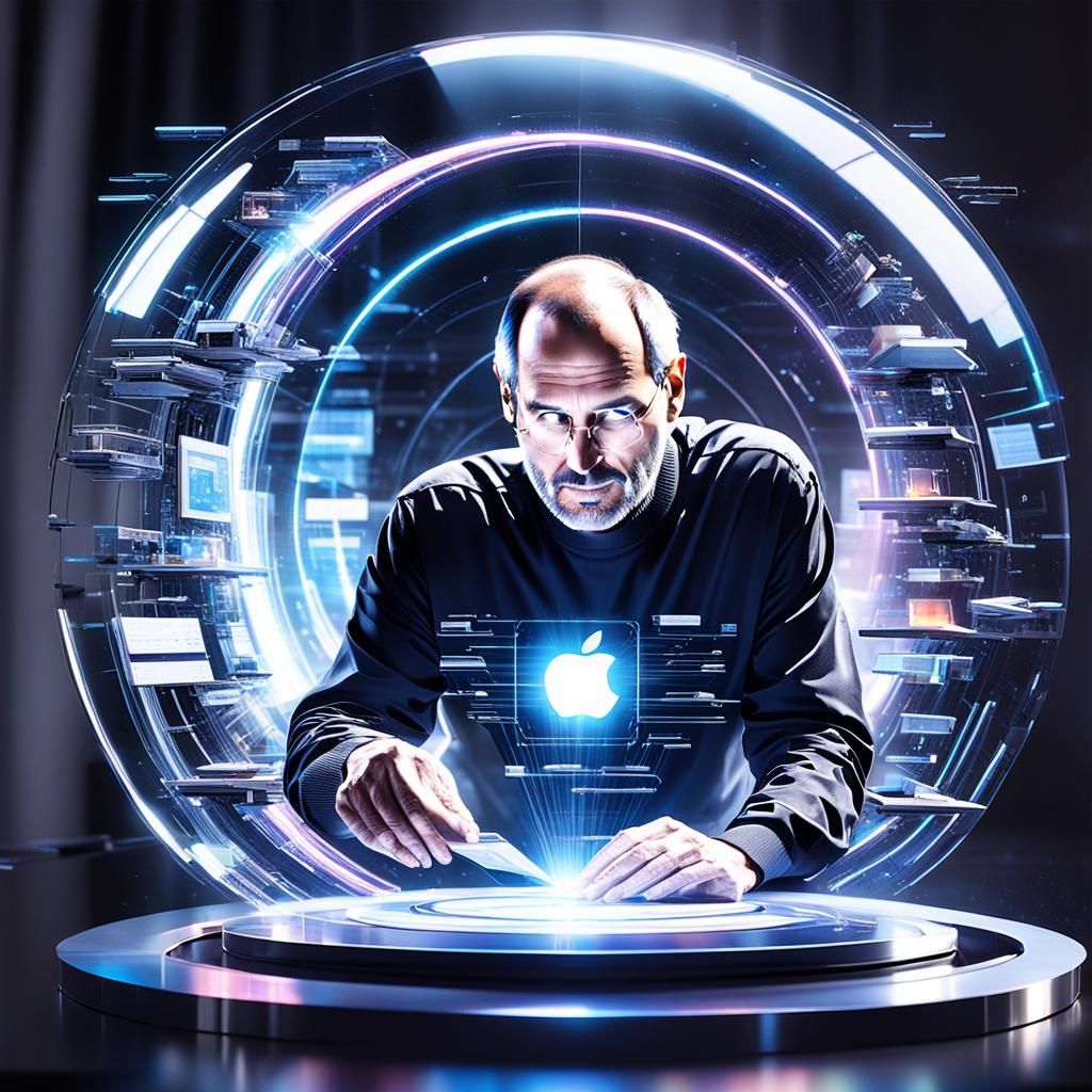 Steve Jobs with Futuristic Hologram Computer