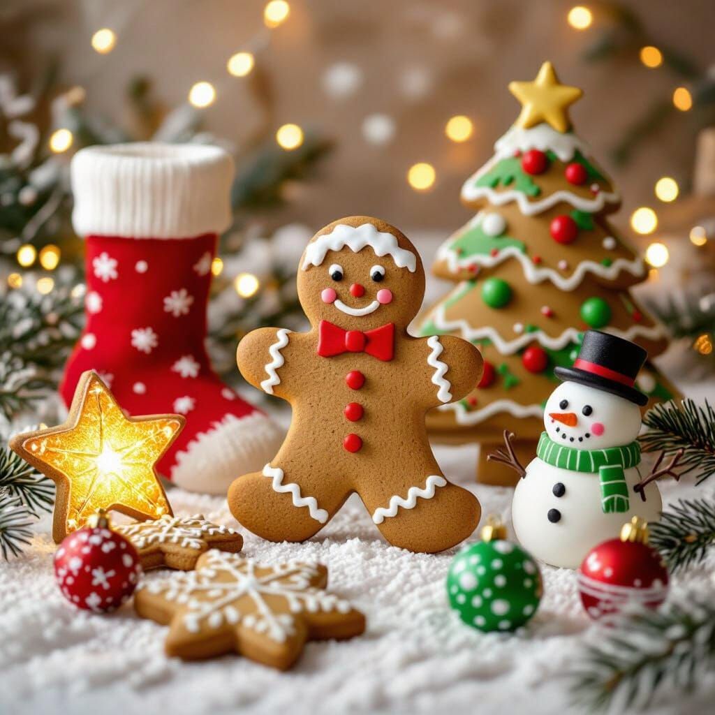 Gingerbread Christmas Scene with Festive Decorations