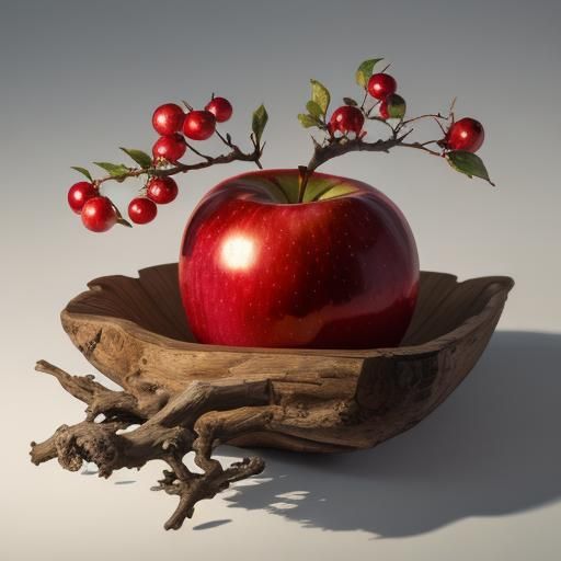 Hyperrealistic Red Apple on Branch in Oil Painting Style