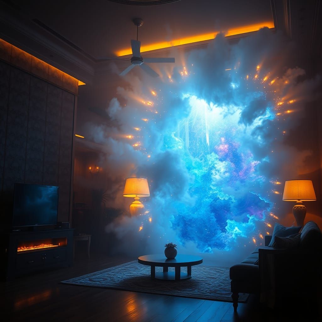 Ethereal Portal in Dimly Lit Living Room