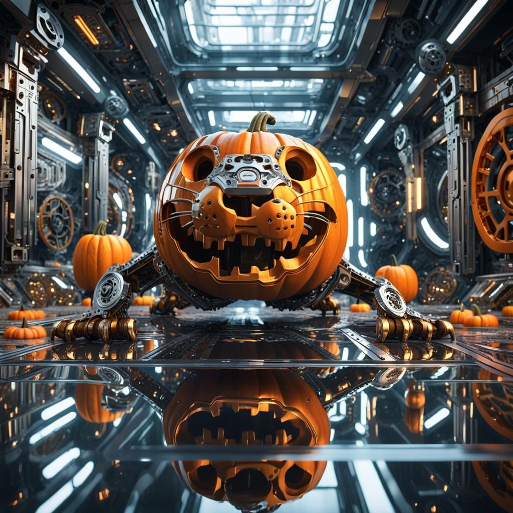 Pumpkin Otter in Sci-Fi Mechanical Scene