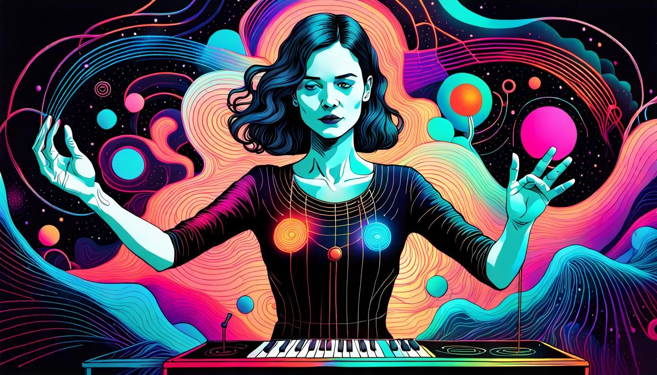 Carolina Eyck and Her Theremin in Synthwave Style