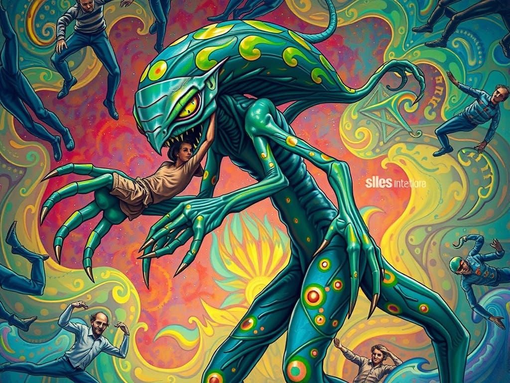 Ethereal Alien Circus in Vibrant, Kaleidoscopic Dreamscapes