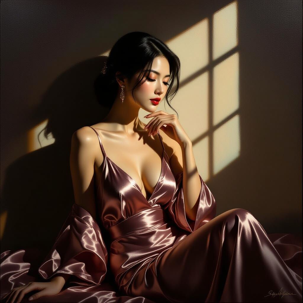 Elegant Asian Woman in Shadow and Light