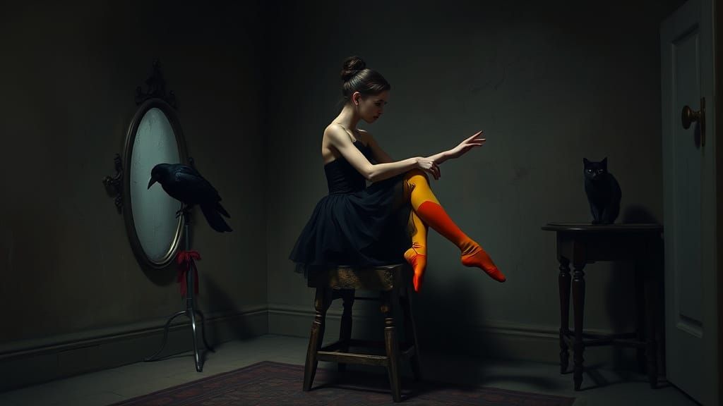 Ballerina with Cat in the Style of James Jean