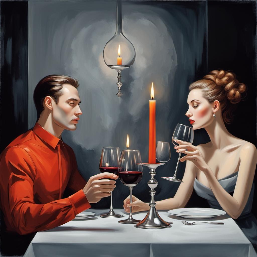 Romantic Candlelit Dinner in New Objectivity Style