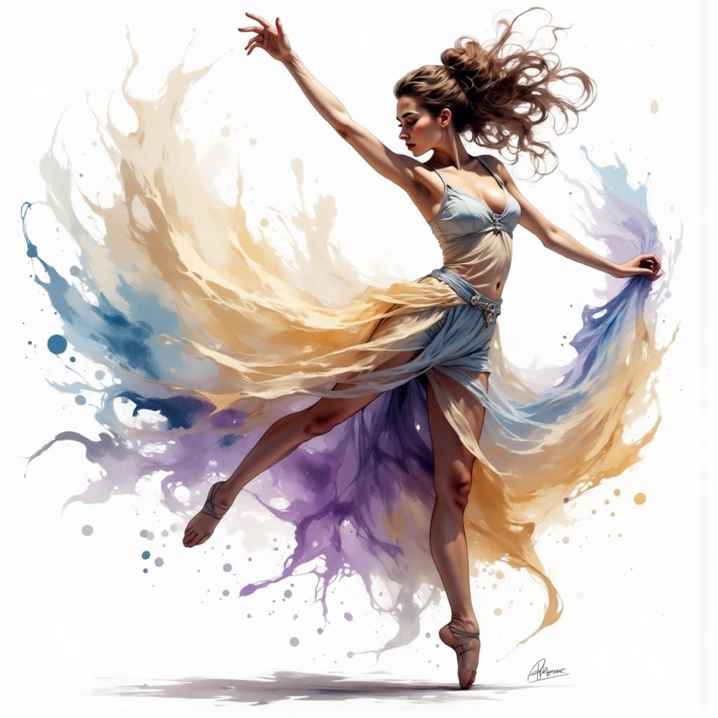 Ballerina in Flowing Robe in Gentle Tones