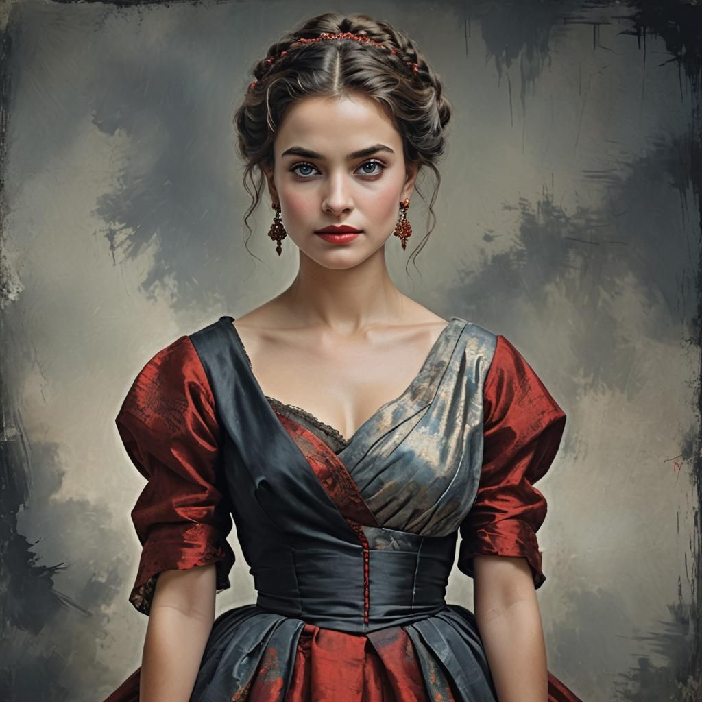 Elegant Woman in Red Dress, Rembrandt Lighting