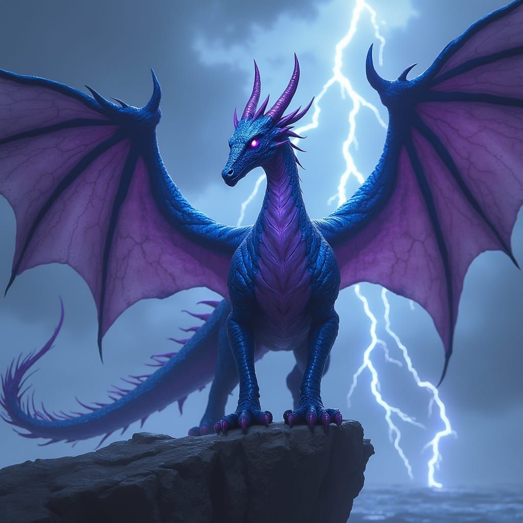 Majestic Female Dracthyr Evoker in Stormy Landscape