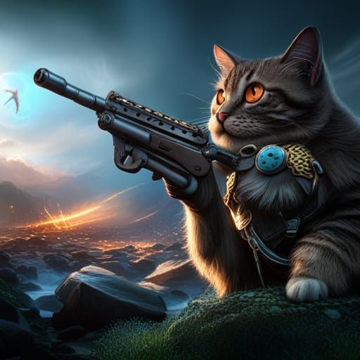 Cat with Gun: Detailed Fantasy Concept Art