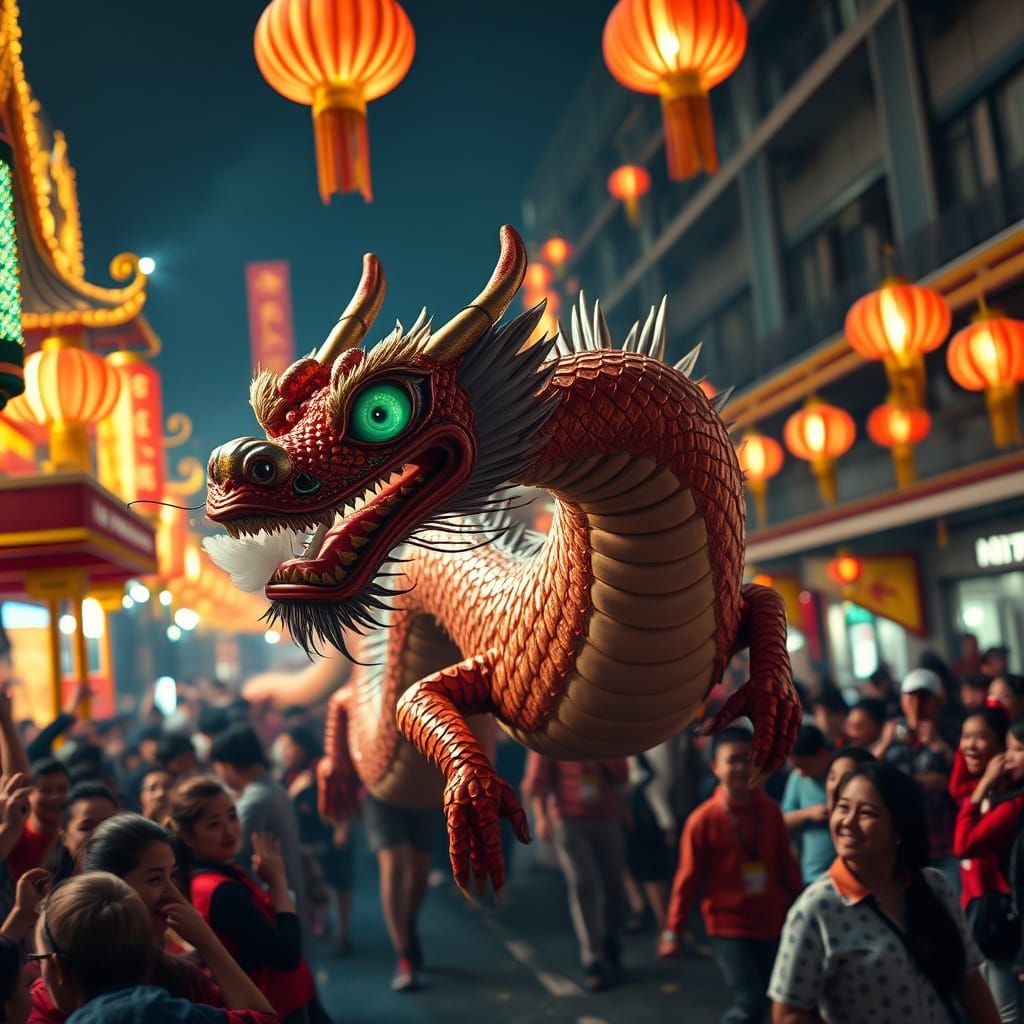 Majestic Chinese Dragon Soars Through Vibrant New Year Stree...