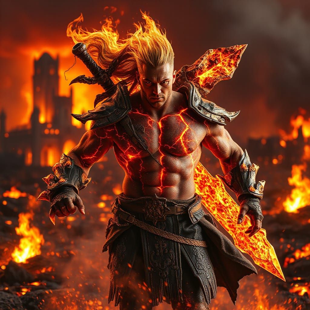 Cyberpunk Warrior Erupts from Inferno