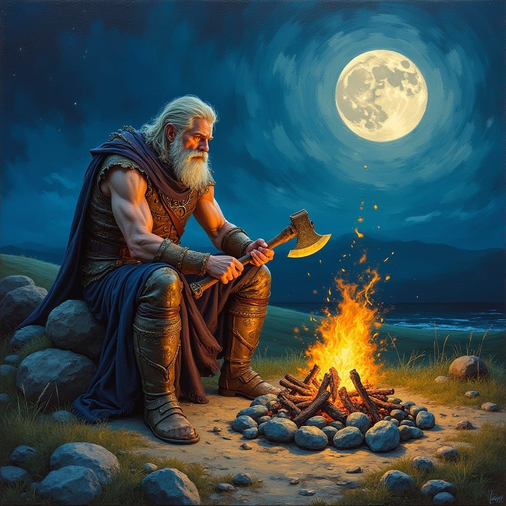 Epic Celtic Warrior in Moonlit Field