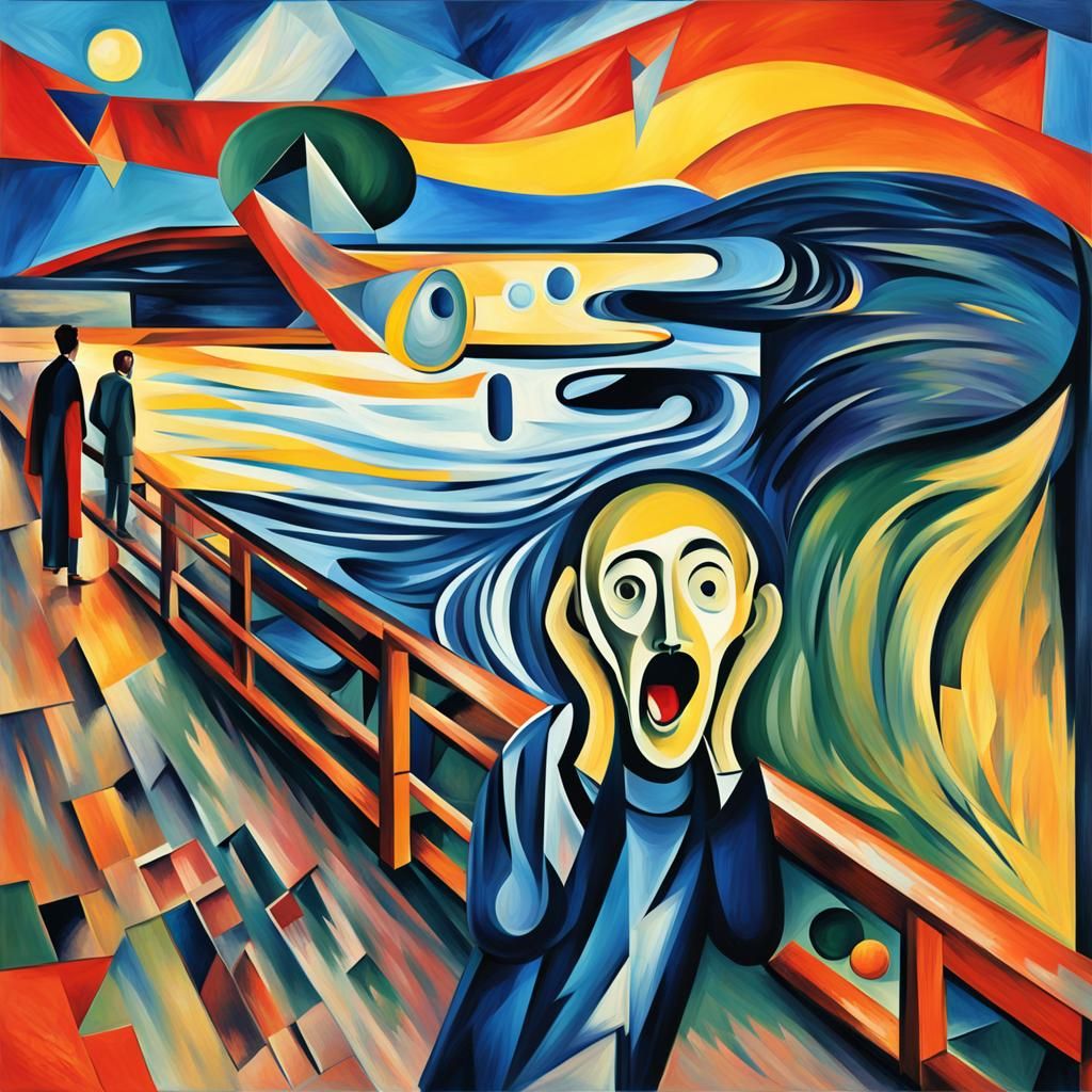 The scream in the style of Marc Chagall and cubism