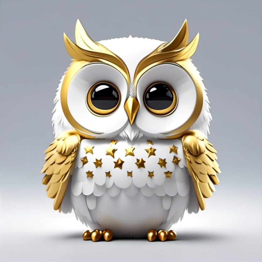 Dreamy-Eyed Owl in Cartoon Kawaii Style - AI Art, image size:1024x1024