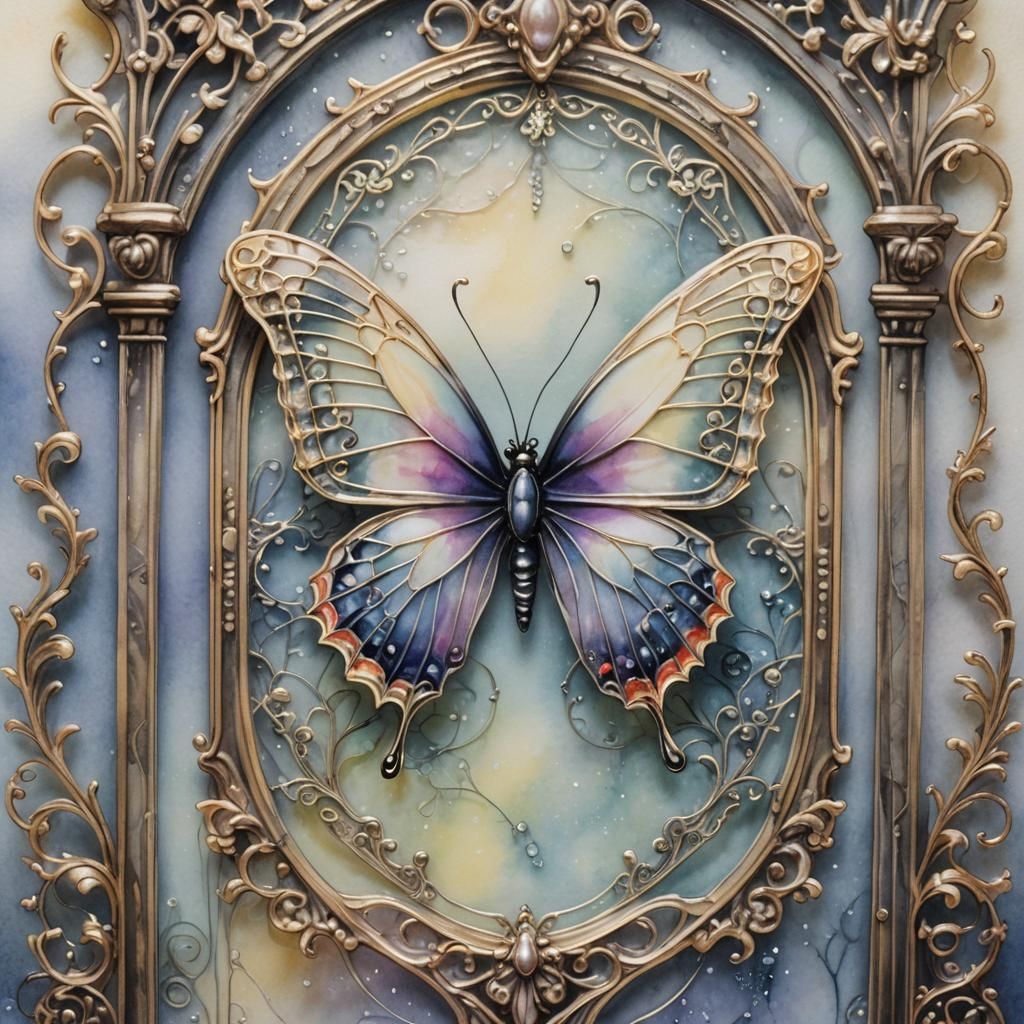 Glass Butterfly in Watercolor Goth Style