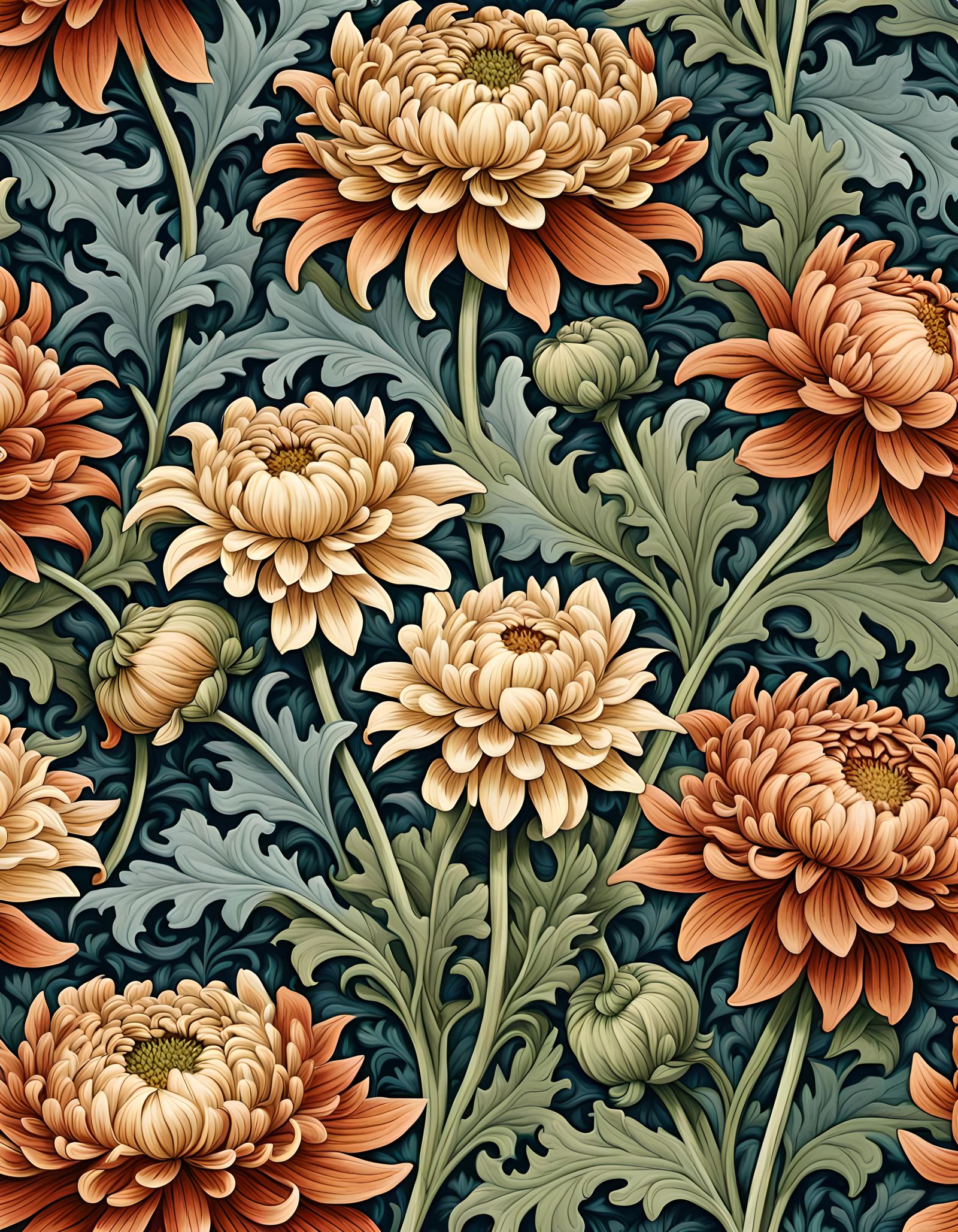 Chrysanthemum Pattern in Arts and Crafts Style