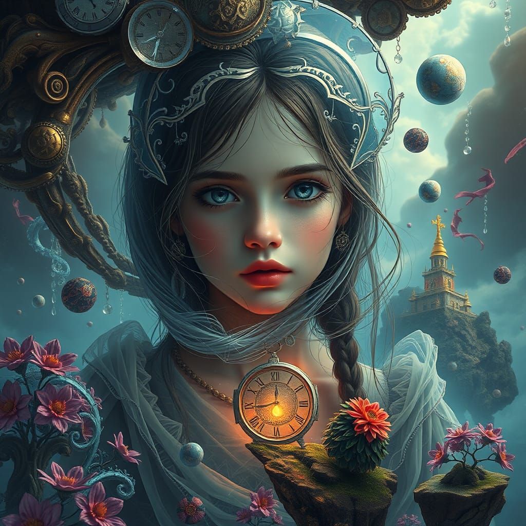 Surreal Girl in Magic Time-Warp Fantasy Art