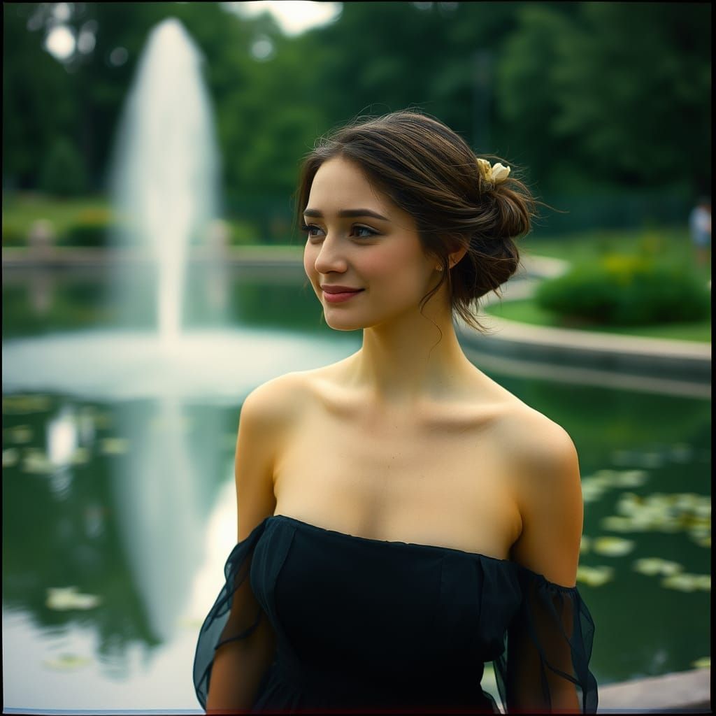 A Woman Lost in Thought by a Serene Pond