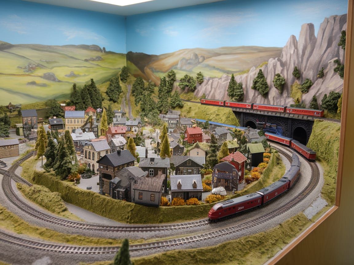 Realistic Model Train Layout with Intricate Miniature Landsc...
