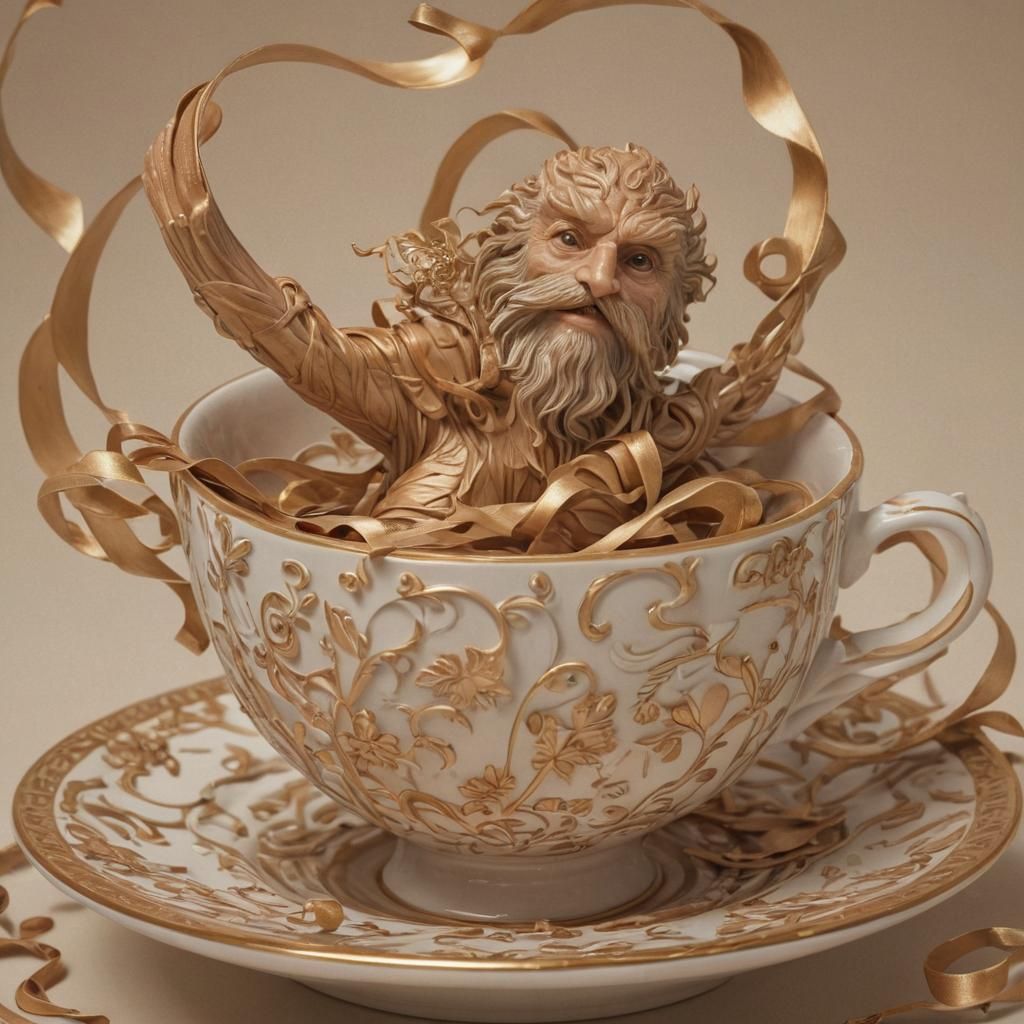 Archimedes' Wild Teacup Ride: A Hyper-Realistic Digital Art