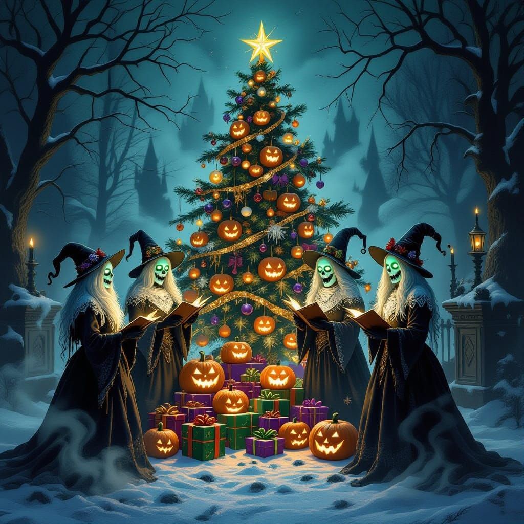 Haunted Christmas Carolers in Gothic Fantasy Style