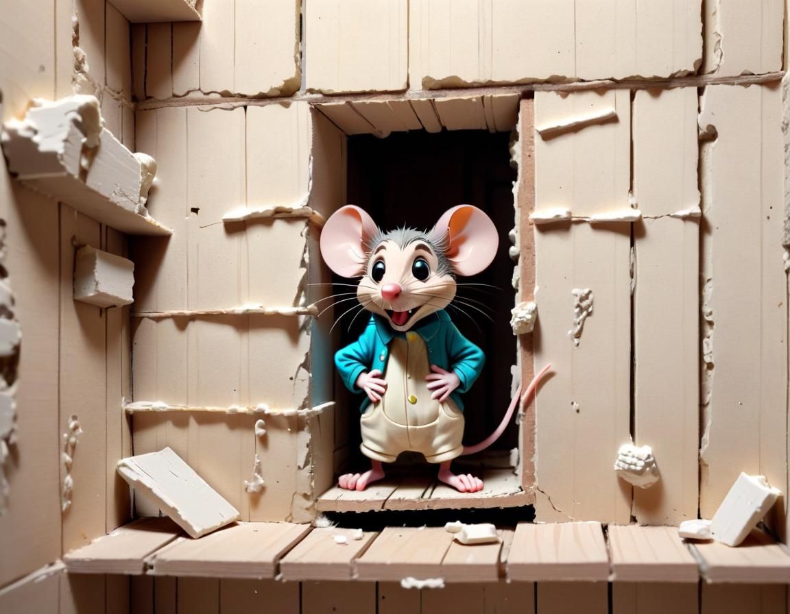 Cartoon Mouse in Maximalist Apartment