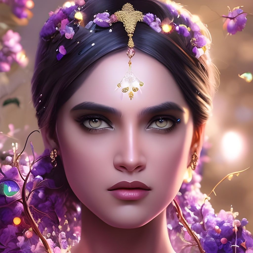 Indian Woman Portrait with Flowers, Digital Fantasy Art