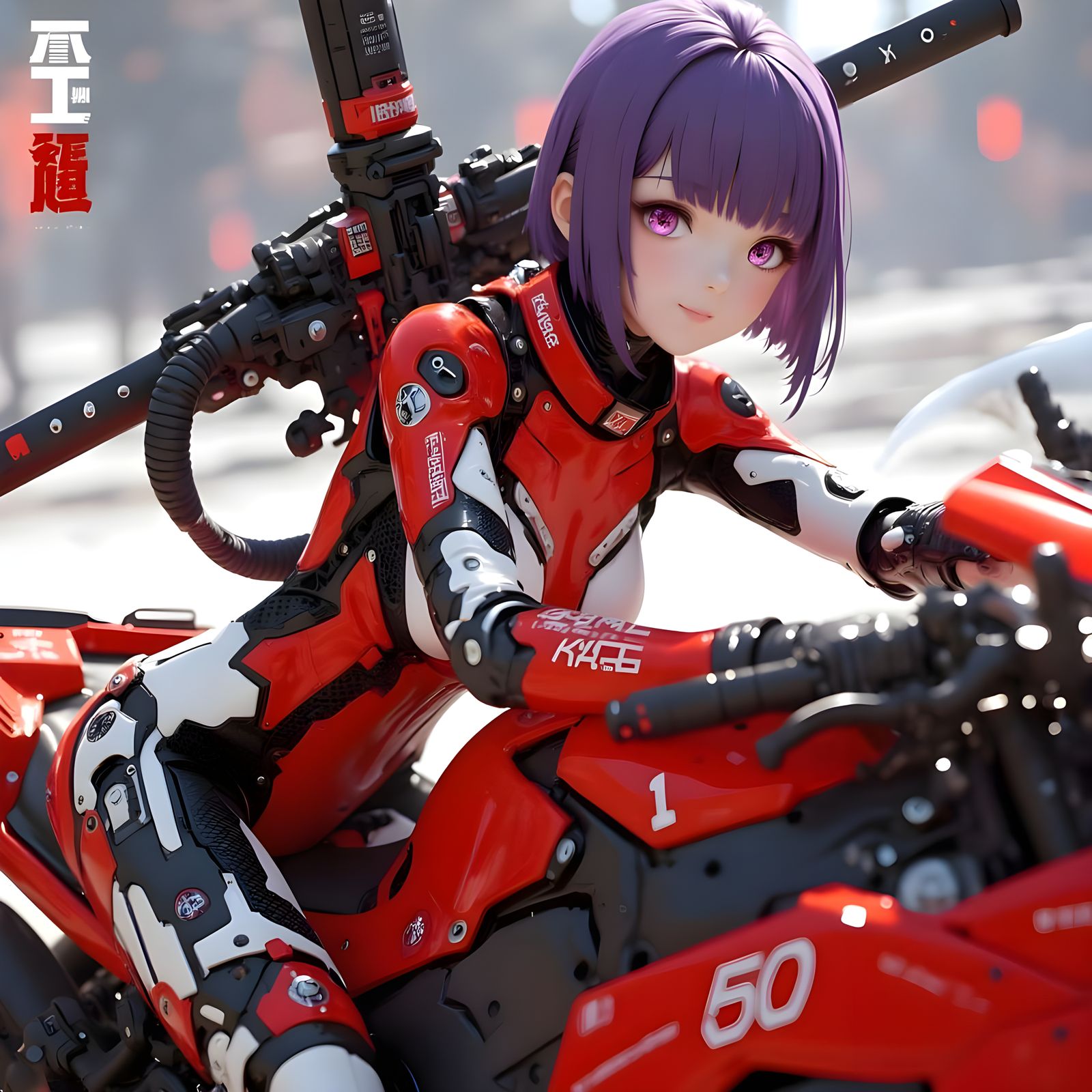 Cyberpunk Warrior in Futuristic Motorcycle Attire