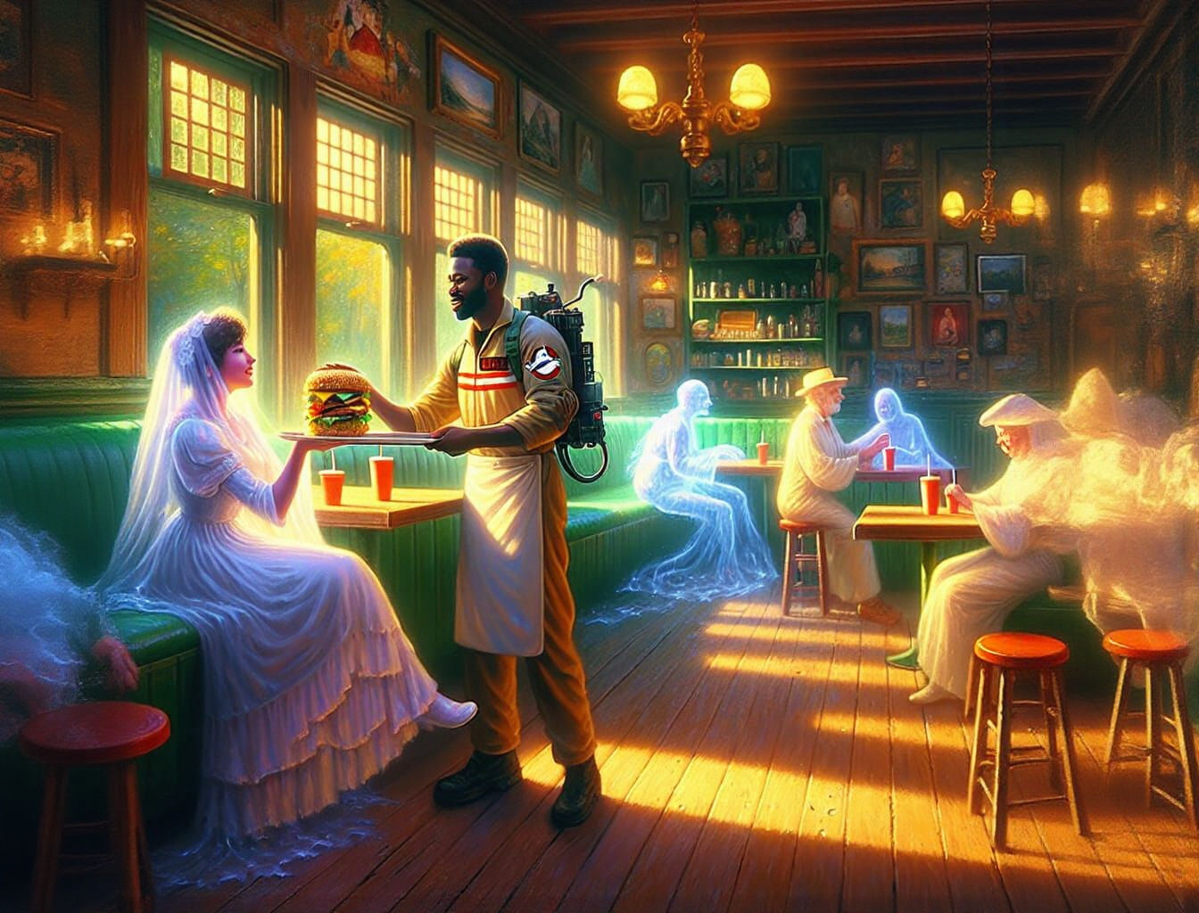 Ghostbuster Serves Burger to Ghost in Ethereal Cafe