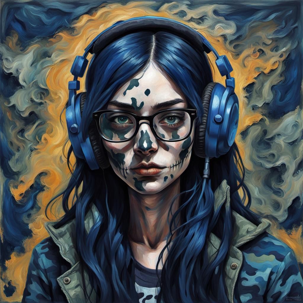 Gothic Impressionist Girl with Skull Face in Impasto Style