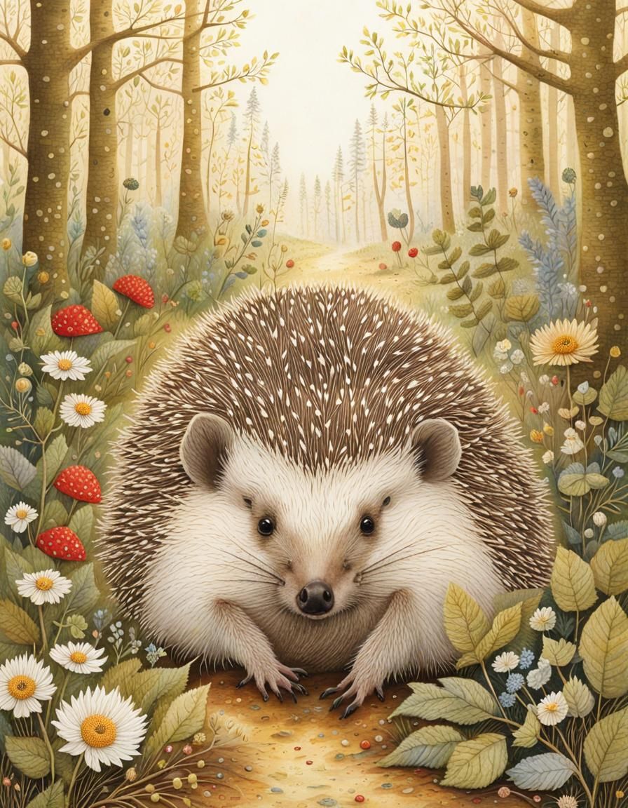 Grumpy Hedgehog in Forest Clearing