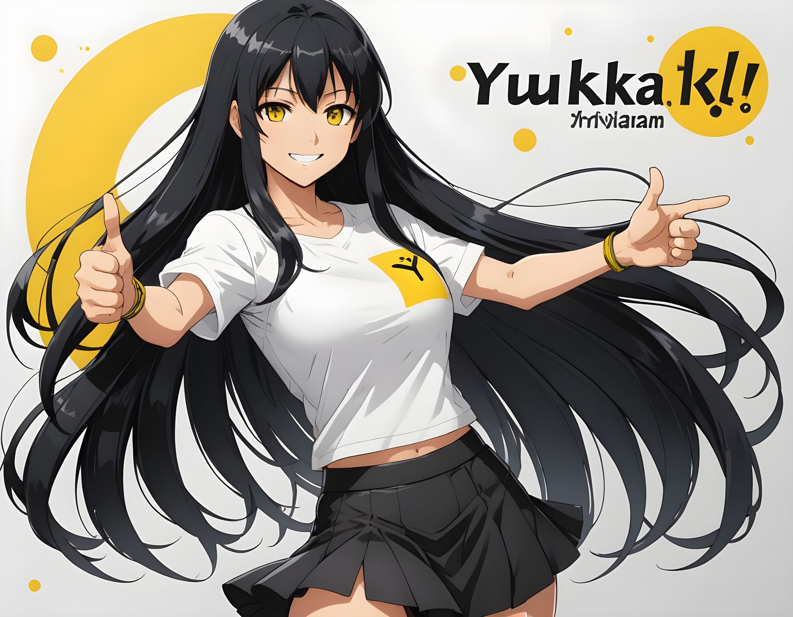 Anime Style Portrait with Flowing Hair and Logo