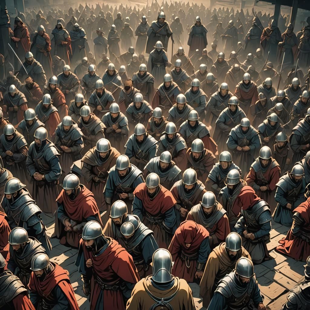 Hussites Praying Before Battle: Cel-Shaded Manga Scan