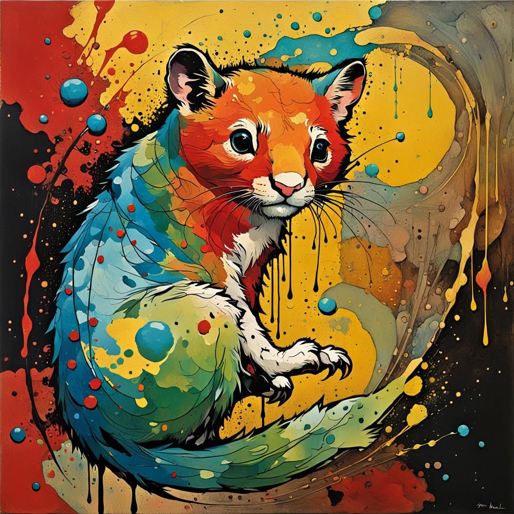 Marbled Animal with Oil Splashes and Paint Drips