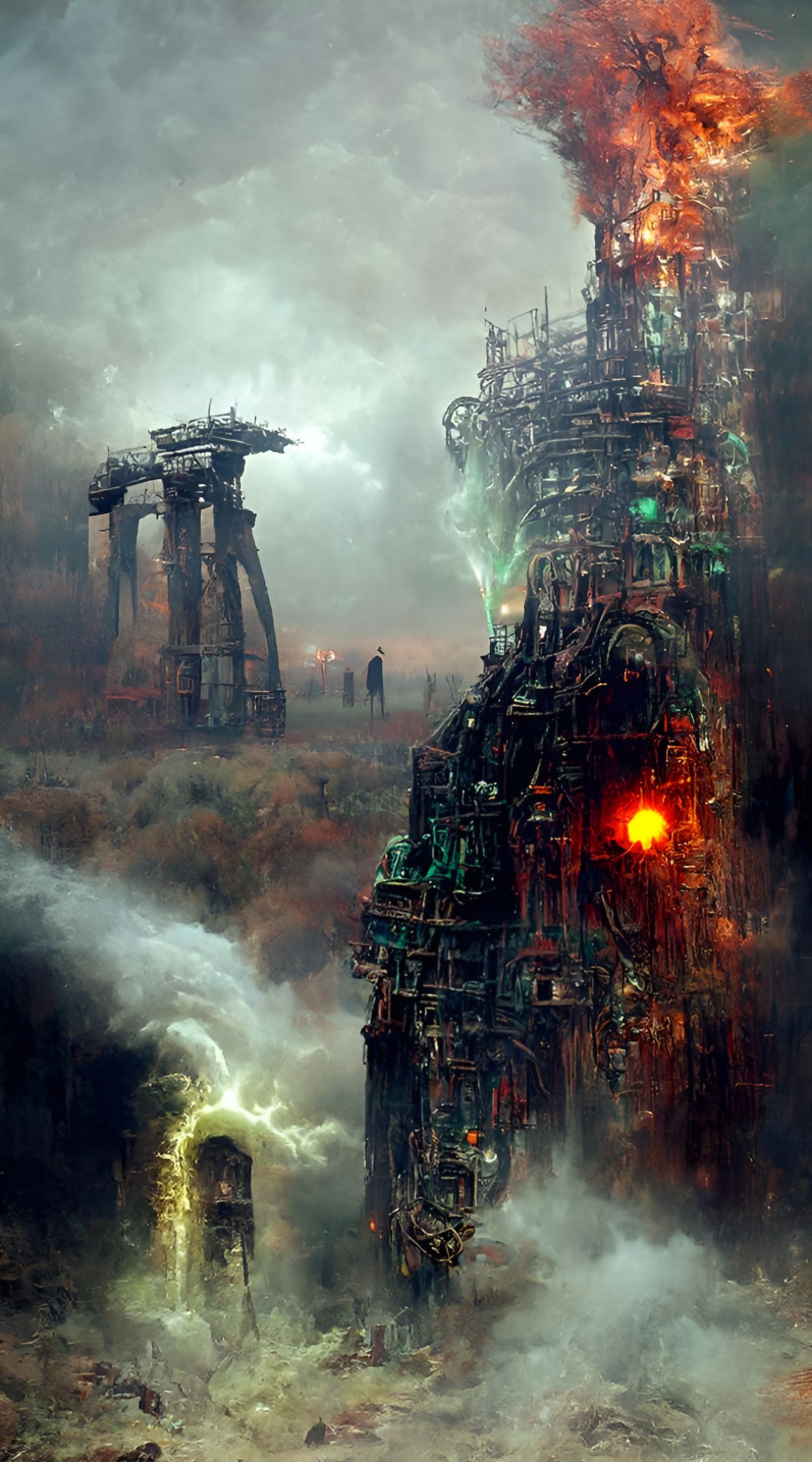 Fiery Sci-fi Matrix Machine Apocalyptic Ruin Landscape