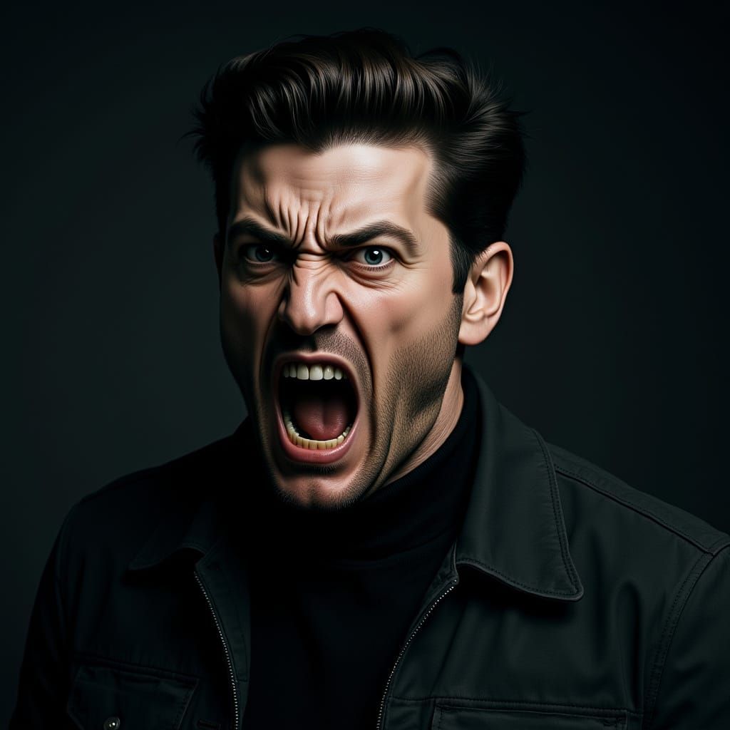 Realistic Portrait of a Screaming Man in Rage