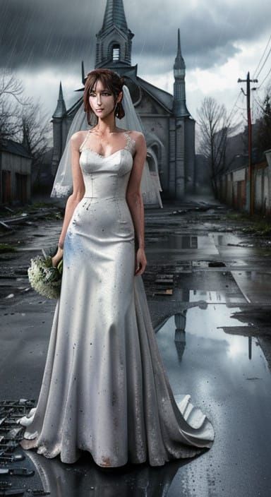Cyborg Bride in Abandoned Apocalypse Church