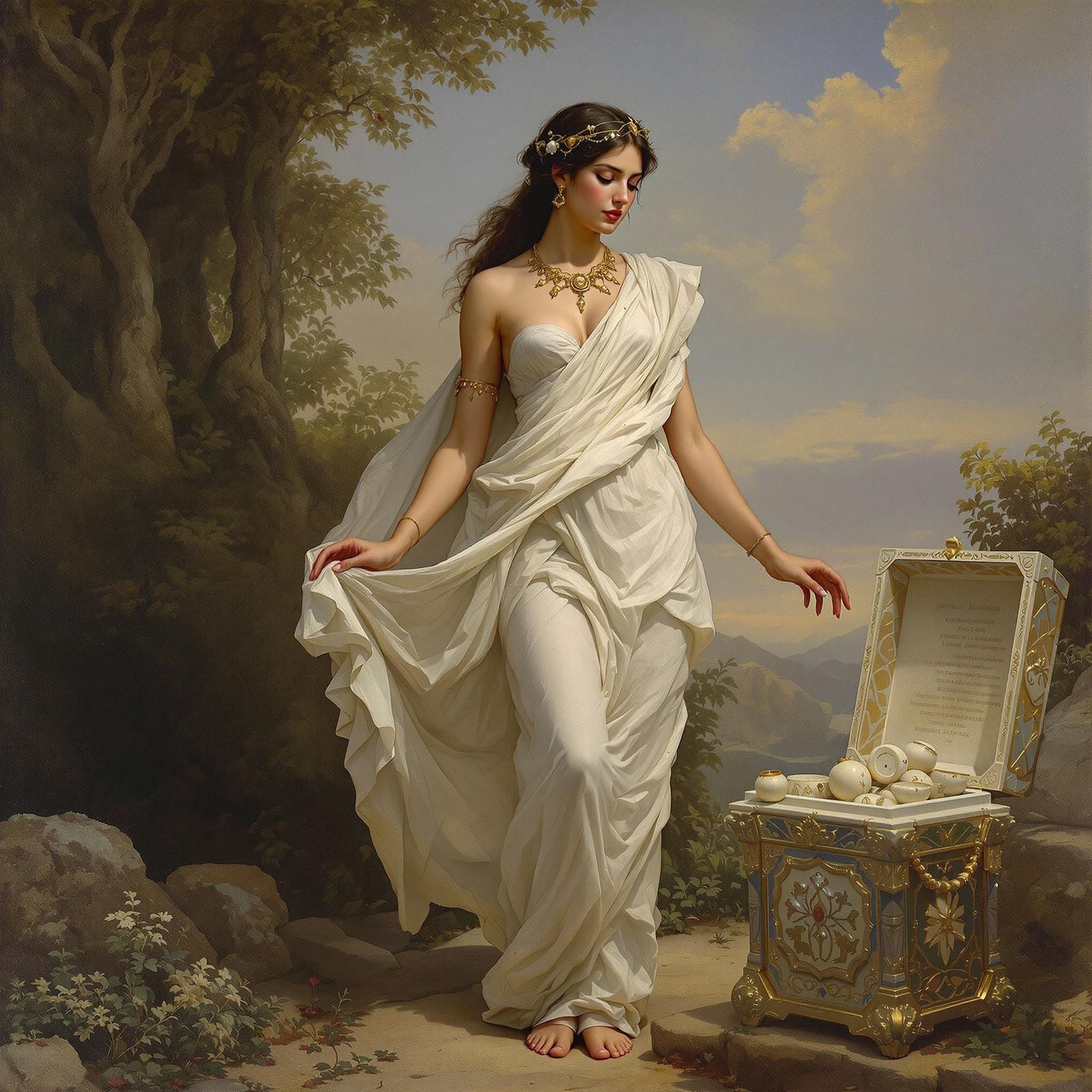 Pandora with Intricate Box in Neoclassical Style