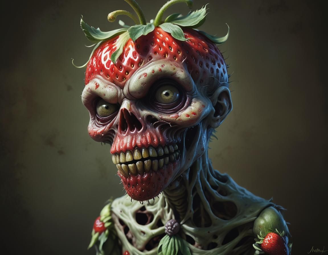 Scary Zombie Strawberry Fruit Portrait