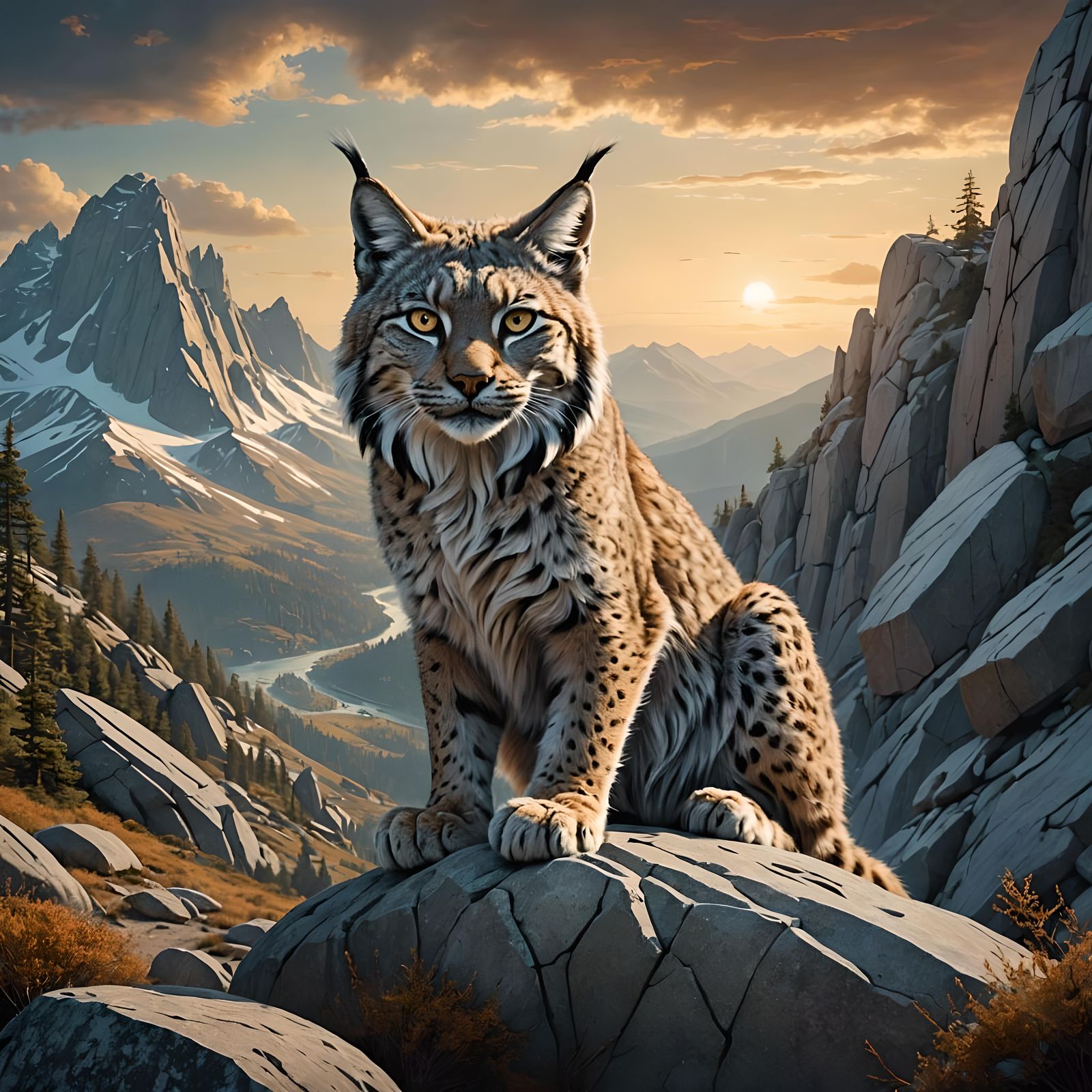 Lynx in Enchanted Mountain Landscape Photograph