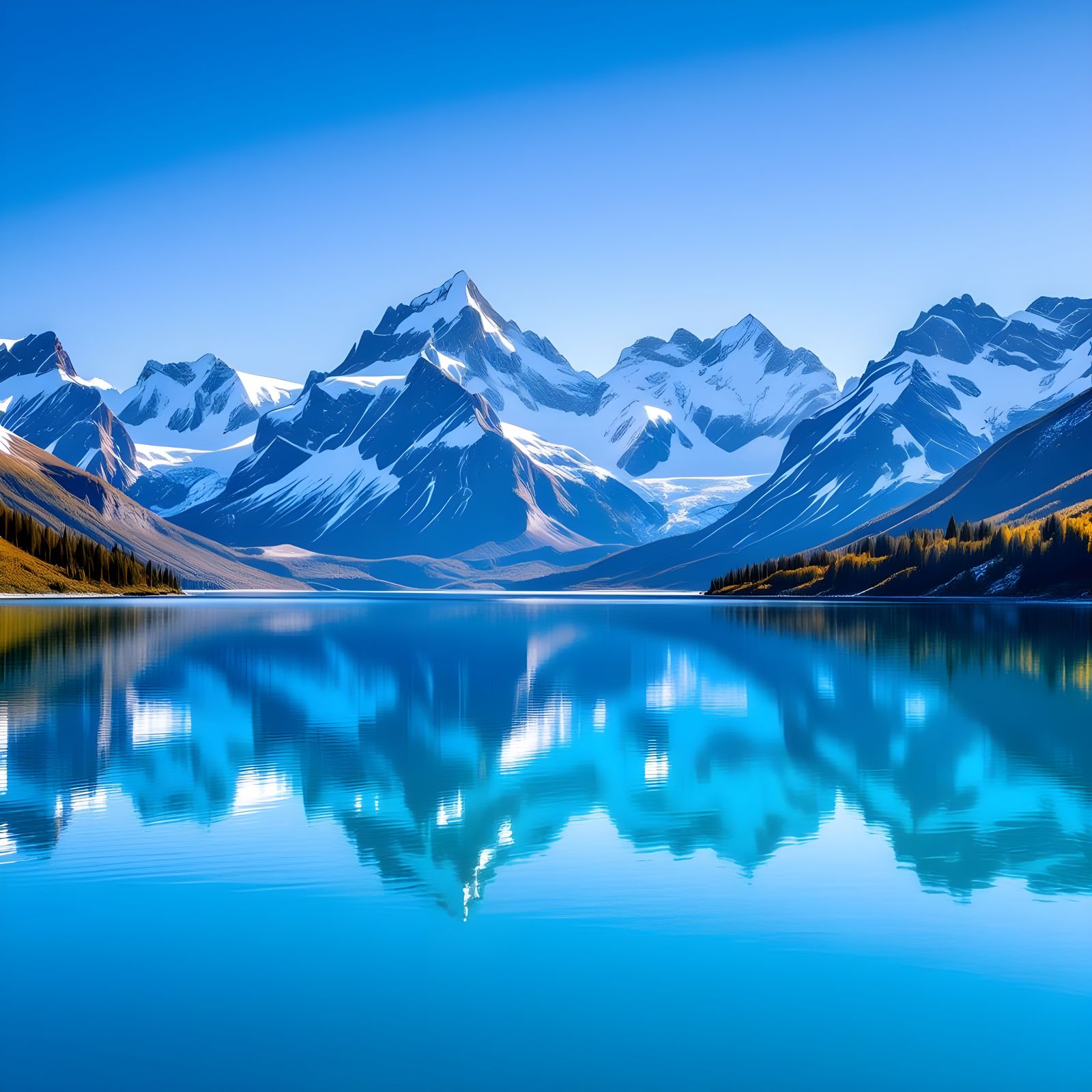 Crystal Mountain Lake Reflecting Snowy Peaks