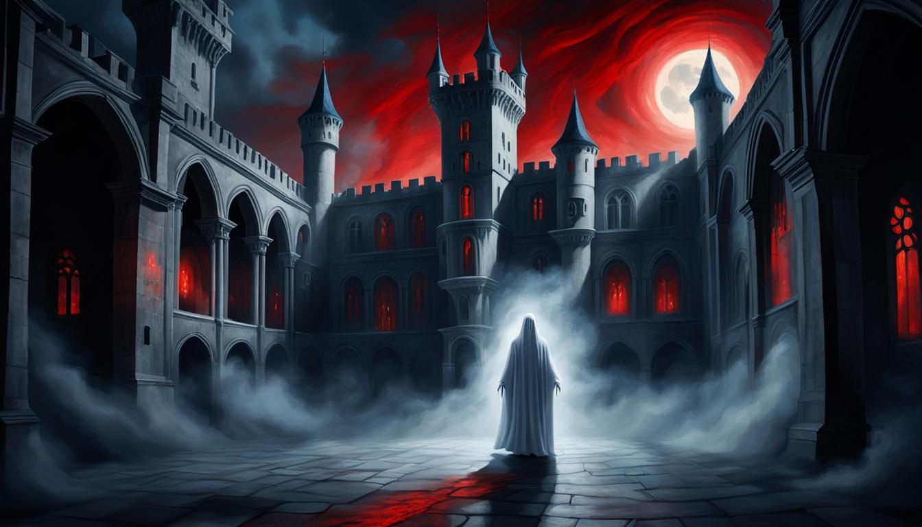 Ethereal Ghost Passing Through Castle Wall