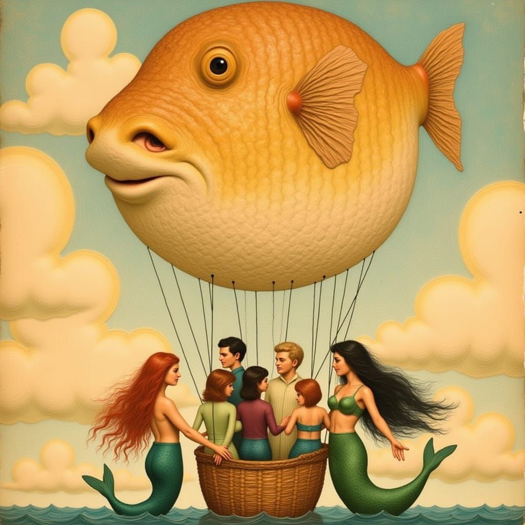 Pufferfish Balloon Carries Mermaids to the Clouds