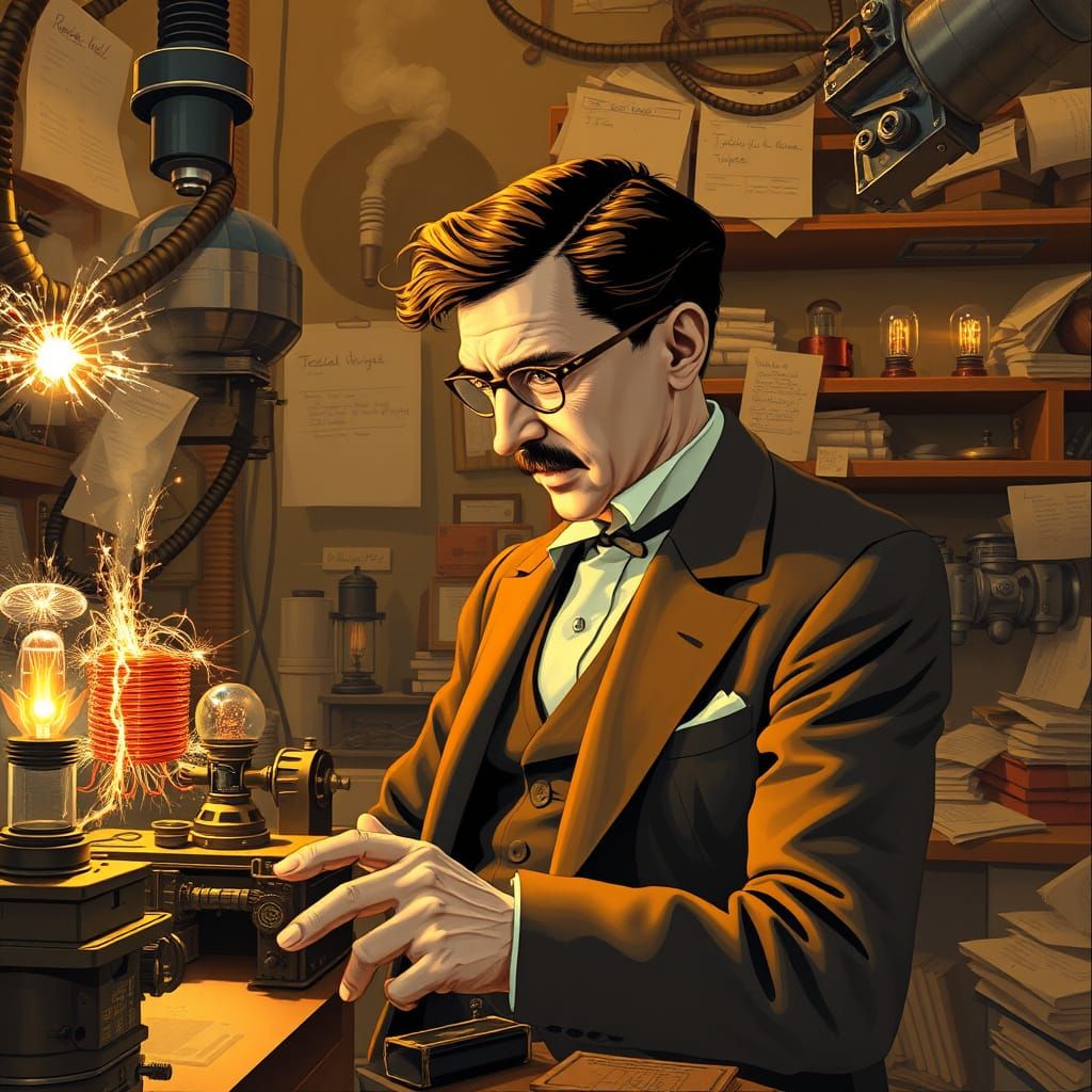 Visionary Inventor Nicola Tesla Creates Futuristic Machine