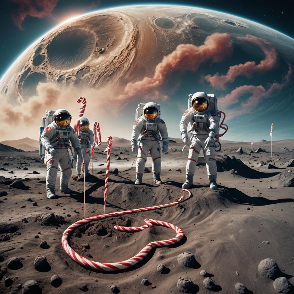 Astronauts Plant Candy Cane Flag on the Moon