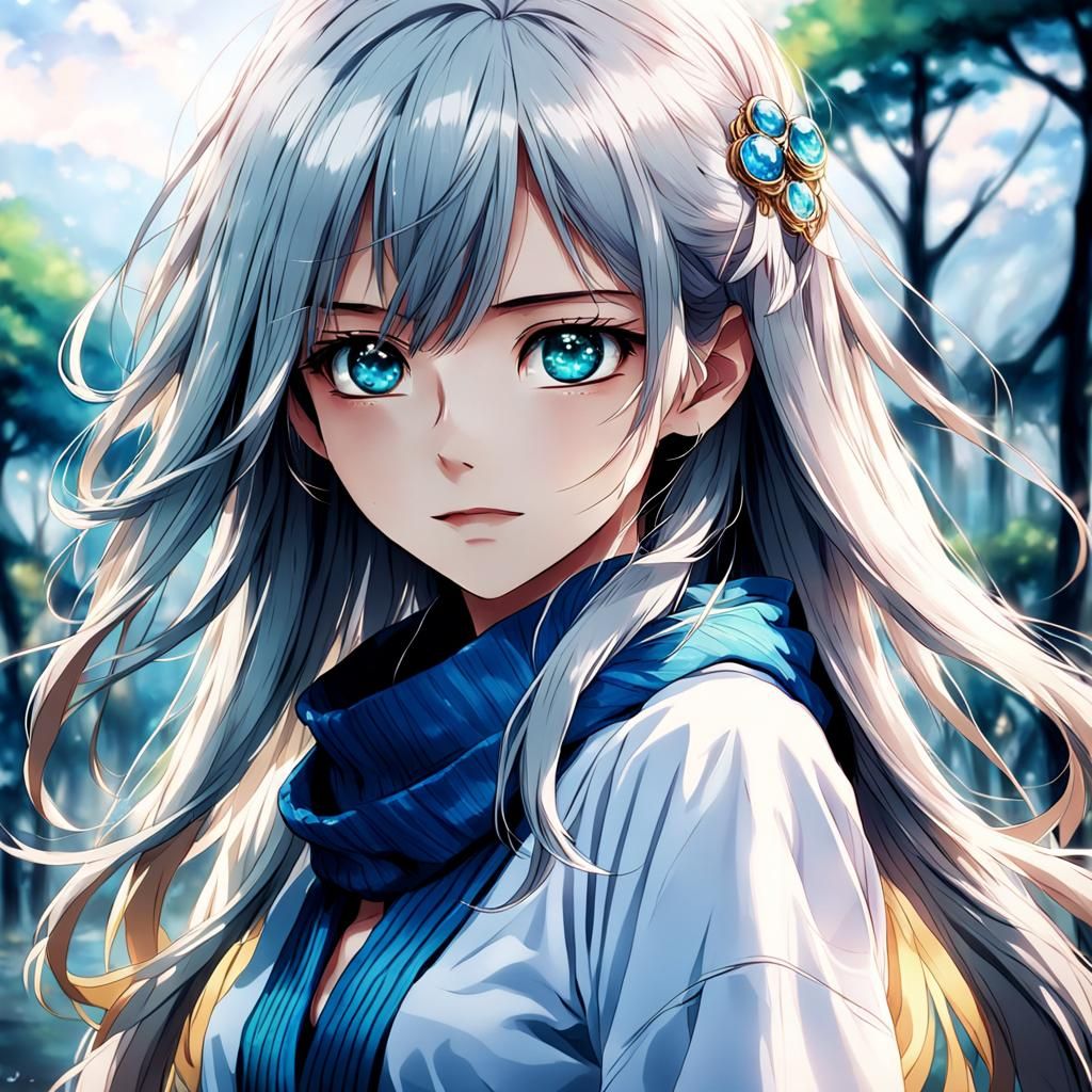 Anime-Style Portrait of a Beautiful Woman